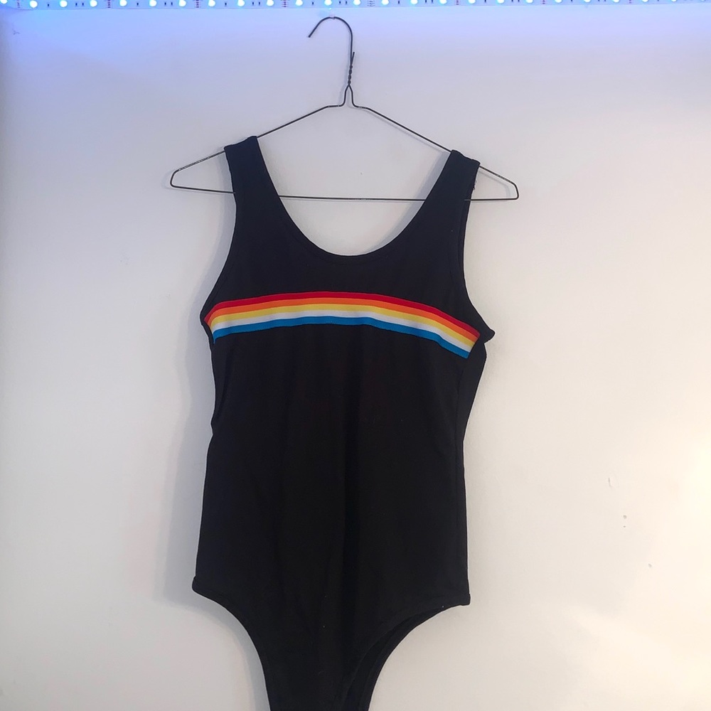Black BodySuit with Rainbow Stripe